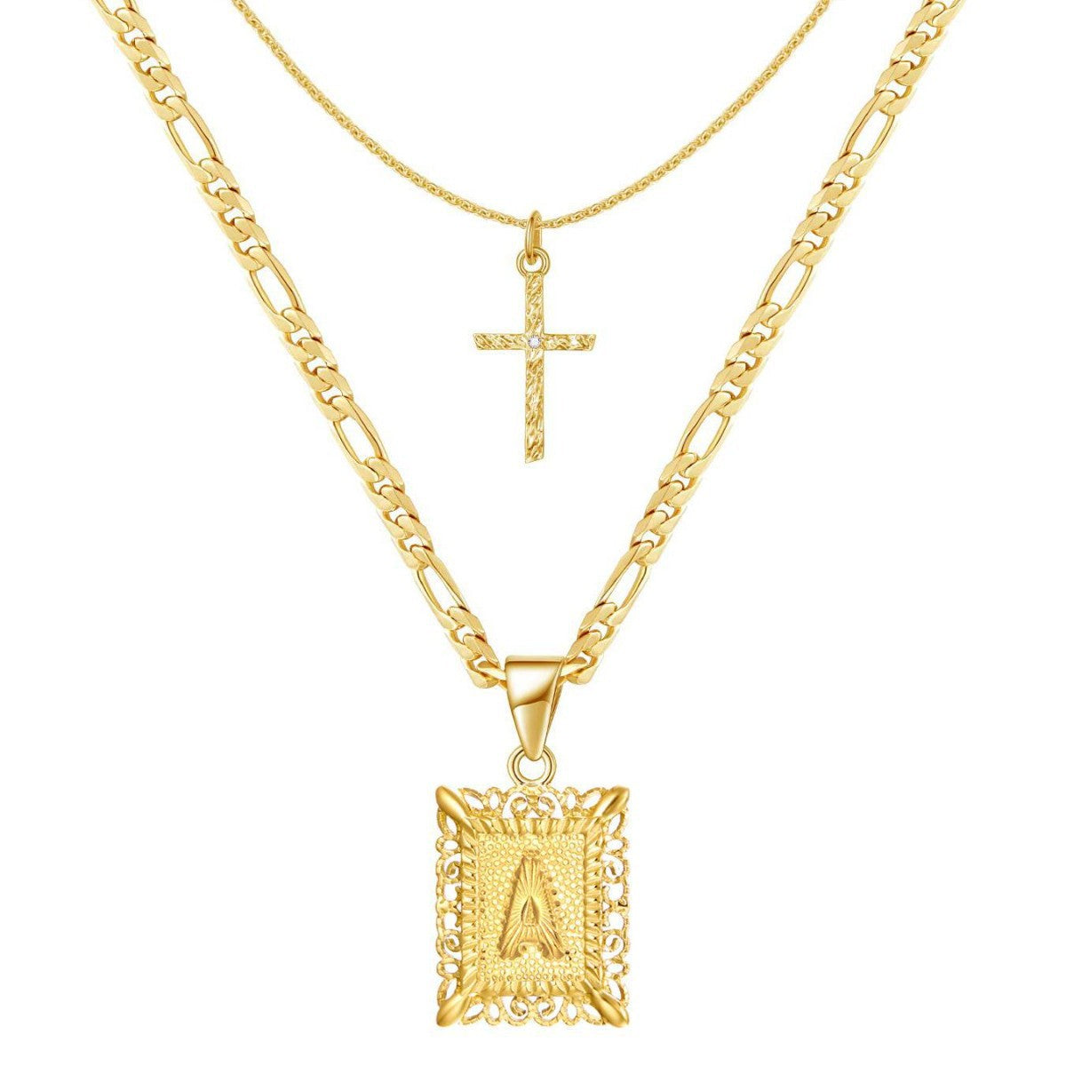 Duo colliers initiale et croix
