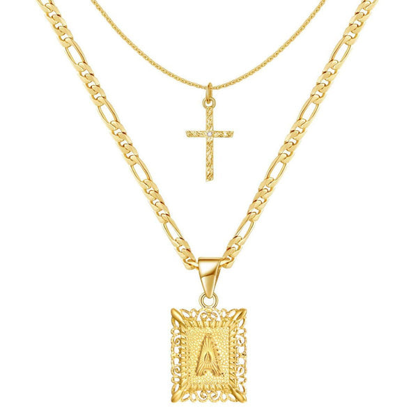 Duo colliers initiale et croix