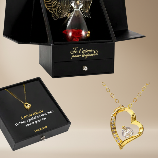 Flamme d’Ange | Collier en or blanc 14 carats - Avec un ange en verre - À ma chérie