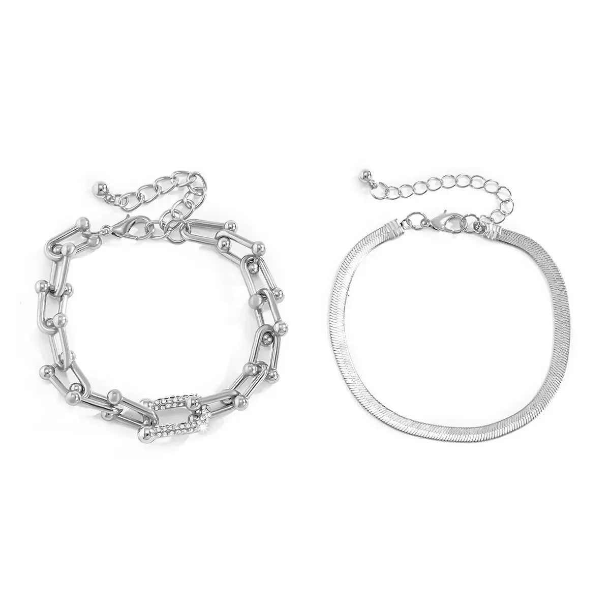 Duo bracelets chevron et cadenas dorés