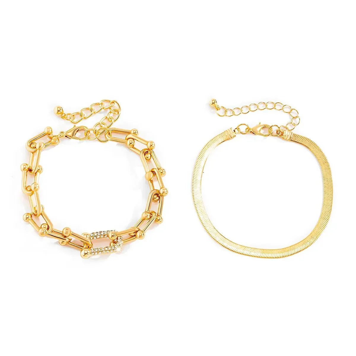 Duo bracelets chevron et cadenas dorés