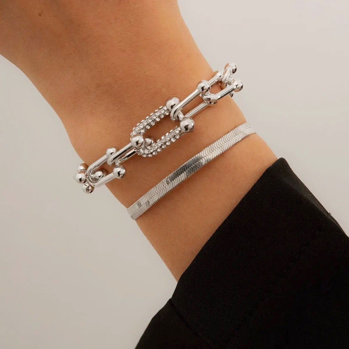 Duo bracelets chevron et cadenas dorés