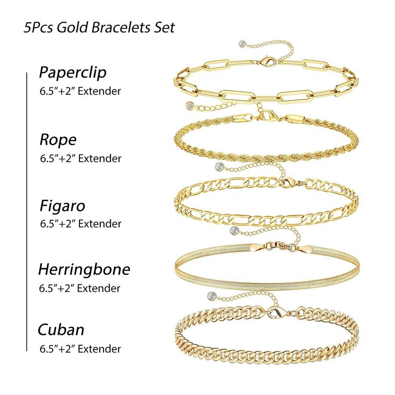 Pack 5 bracelets chaînes élégants