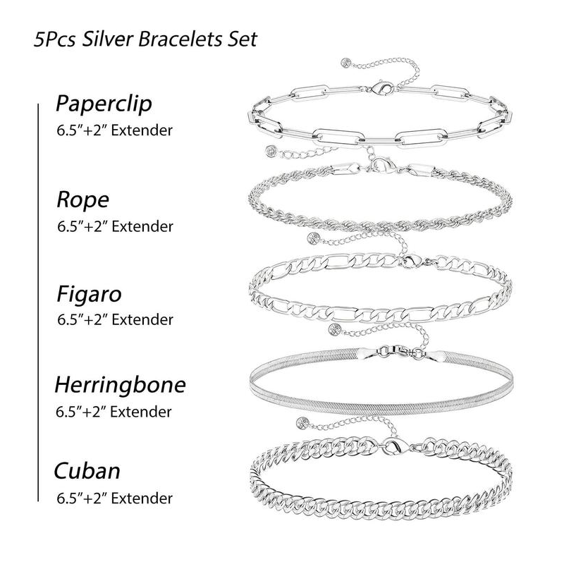 Pack 5 bracelets chaînes élégants