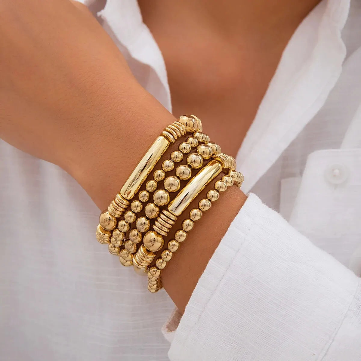 Set 5 bracelets de perles à superposer